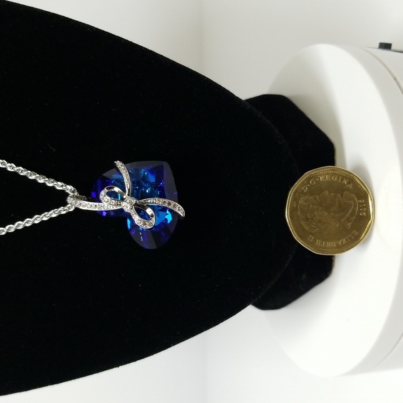925 SS USA Simulated Diamonds Titanic Style Sapphire Tone Crystal Necklace 18" - Picture 5 of 6